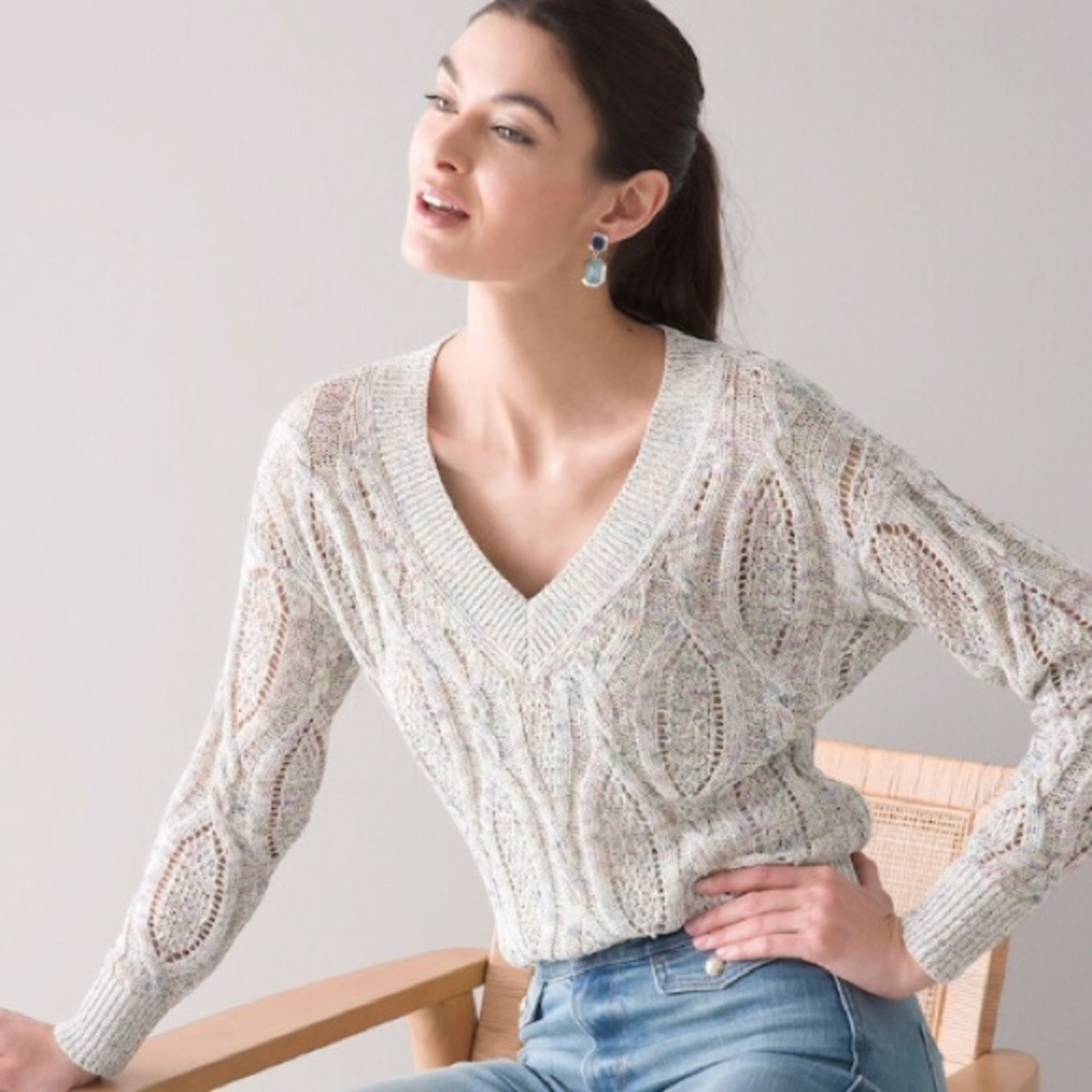 White House Black Market Multicolored Cable Knit Sweater